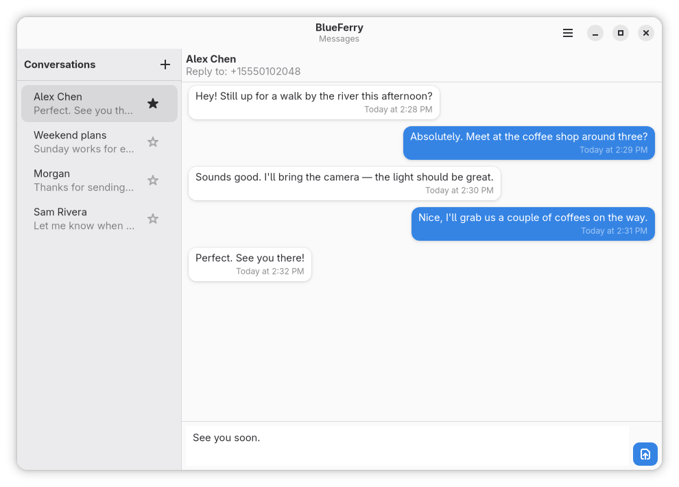 GTK-Client von BlueFerry mit einer Beispielunterhaltung